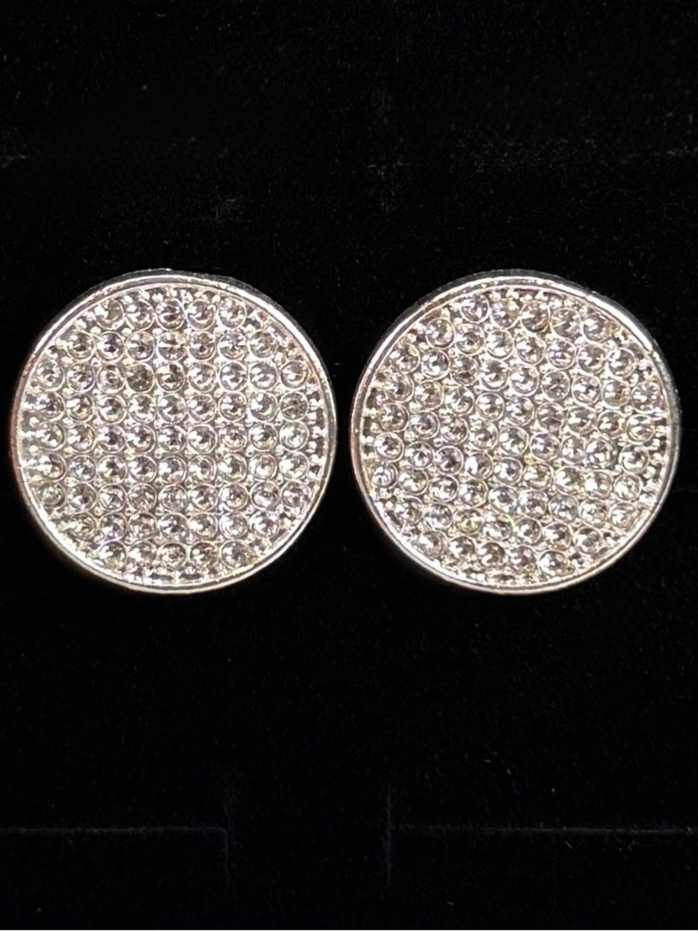 Vintage Silvertone Round Pave Crystal Stud Earrings